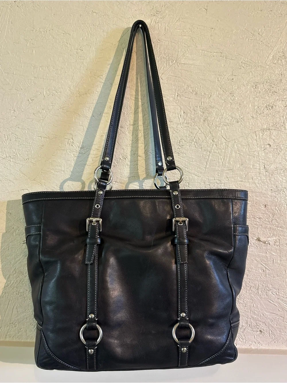 Coach Y2K Black Leather Tote Shoulder Bag